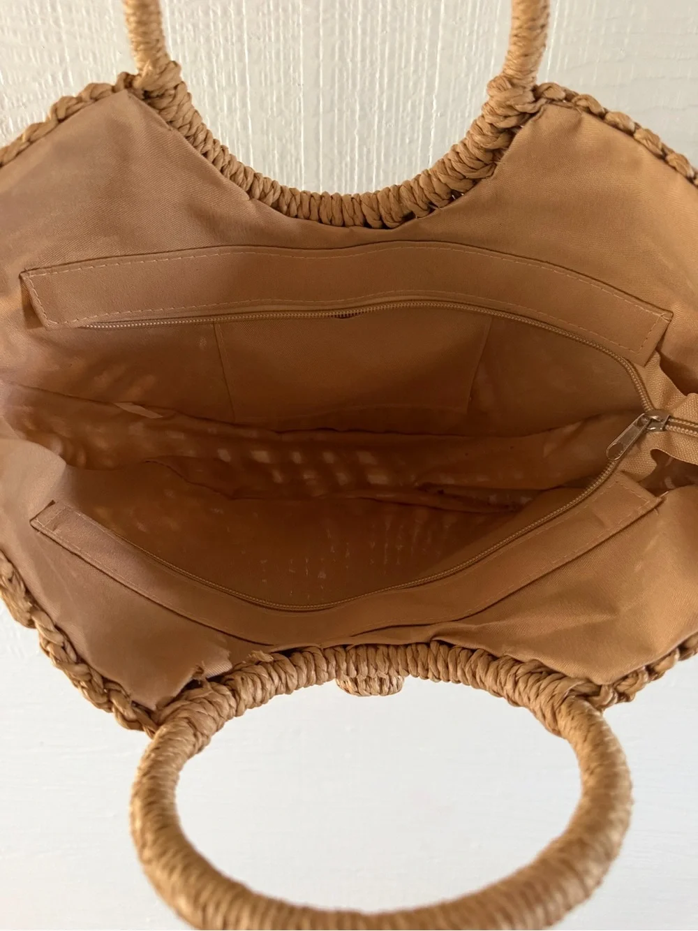Natural Raffia Woven Circle Handle Tote Bag Beach Purse Boho